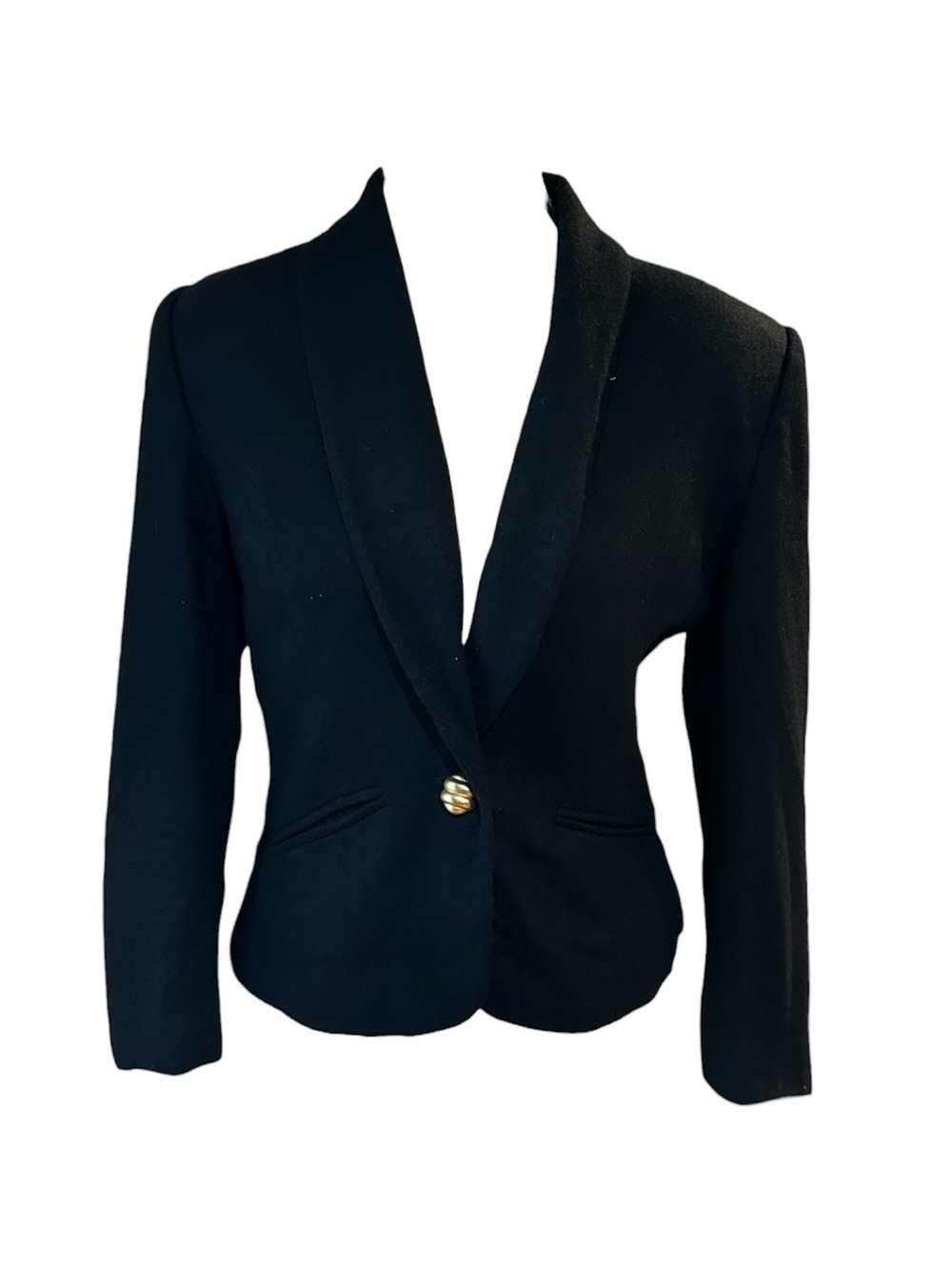 Koret Black Tailored Blazer with Gold Accent Button 100% Marino wool